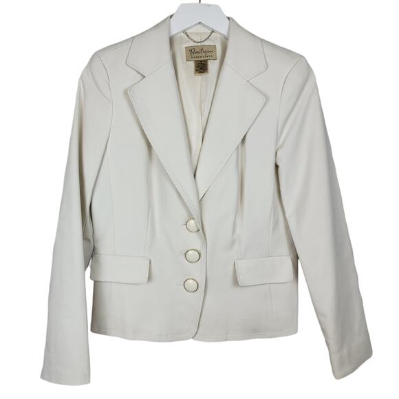 Boutique Essentials Off White Cotton Rayon Evening Jacket Blazer - Size 6 - Picture 1 of 8